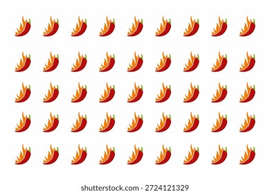 Patrón sin fisuras de chiles calientes con llamas sobre un fondo blanco. Ilustración vectorial repetitiva para alimentos, restaurantes o diseños relacionados con el calor