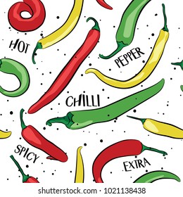 Seamless pattern of hot chilli peppers. Vector illustration.