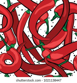 Seamless pattern of hot chilli peppers. Vector illustration.