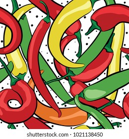 Seamless pattern of hot chilli peppers. Vector illustration.