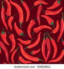 seamless pattern with hot chilly pepper on brown background