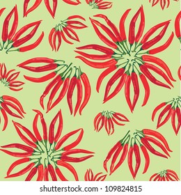 seamless pattern with hot chilly pepper on light green background