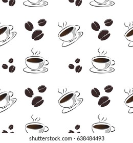 seamless pattern of a hot coffee cup and coffee bean vector background
