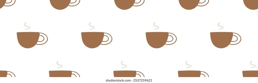 Seamless pattern. Hot coffee cups. Hand drawn design. Illustration on white background.