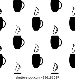 Seamless Pattern With Hot Cup Of Coffee Or Mulled Wine