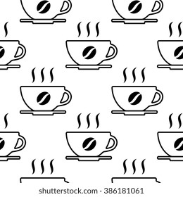 Seamless Pattern With Hot Cup With Coffee Bean And Saucer
