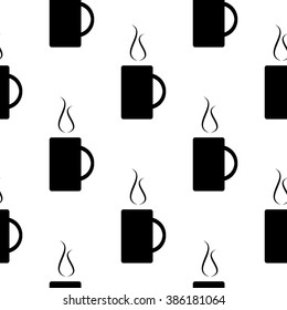 Seamless Pattern With Hot Cup Of Coffee Or Tea