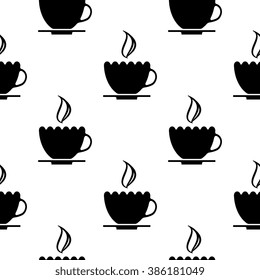 Seamless Pattern With Hot Cup With Saucer