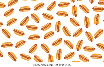 Seamless Pattern of a Hot dog. Hot dog doodle pattern background.  Seamless pattern of hotdog doodle illustration background. hot dog pattern background. 