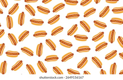 Seamless Pattern of a Hot dog. Hot dog doodle pattern background.  Seamless pattern of hotdog doodle illustration background. hot dog pattern background. 
