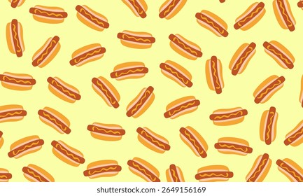 Seamless Pattern of a Hot dog. Hot dog doodle pattern background.  Seamless pattern of hotdog doodle illustration background. hot dog pattern background. 