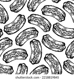 seamless pattern of hot dog in hand drawing design