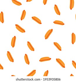 Seamless pattern with hot dog on white background. Vector illustration