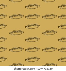 
Patrón sin foco con hot dog para restaurantes, cafés, impresión en ropa, ilustración vectorial en estilo doodle