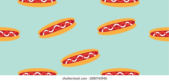 Seamless pattern with hot dogs. National Hot Dog Day. Modern flat design style.