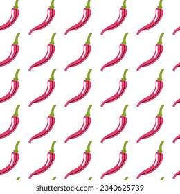 Seamless pattern hot peppers. Flat modern illustration for cafe menu, restaurants, banners, posters, fabric print. Asian spicy cuisine. Chilli