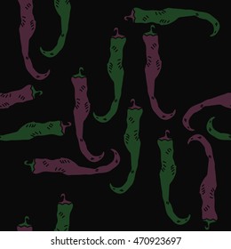 Seamless  pattern with hot peppers,hole, harvest, object, vegetables . Hand drawn.