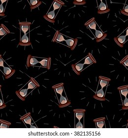 Seamless pattern, hourglasses against a dark background. Vectorial illustration.