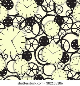 Seamless pattern, hours on a light background. Vectorial illustration.