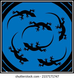 Patrón sin foco con lagarto. Patrón animal en el fondo azul. Diseño para la decoración de la pared, postal, afiche, folleto, camisa, etc.