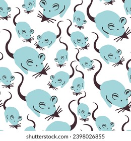 seamless pattern with house mouse in vector.small rodent and mammal. house pet. For background, wallpaper, textile, print, wrapping. A series of animal images in flat style