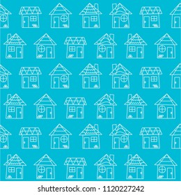 seamless pattern with house on blue background