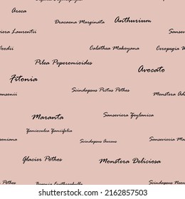 Seamless pattern with house plant names