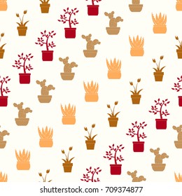 Seamless pattern with house plants icons 
