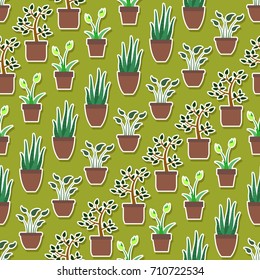 Seamless pattern with house plants icons for your design