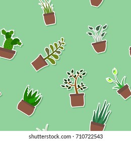 Seamless pattern with house plants icons for your design