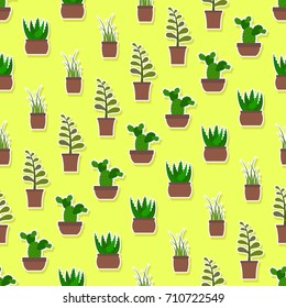 Seamless pattern with house plants icons for your design