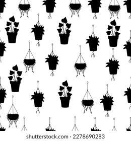 Seamless pattern of house plants silhouette. 