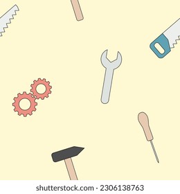 Seamless pattern with house repair work tools , screwdriver, hammer, wrench, gear and saw