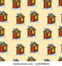 Seamless pattern of house in vector. Cute cartoon design. Perfect for card, calendar design
