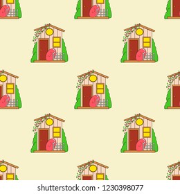 Seamless pattern of house in vector. Cute cartoon design. Perfect for card, calendar design