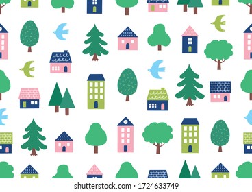 seamless pattern of house and wood