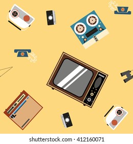 Seamless pattern of household appliances on a yellow background