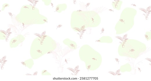 Seamless pattern with houseplants. Indoor plant in pot. Chaotic composition on white background. Vector illustration for wrapping paper, covers, textile print.