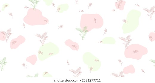 Seamless pattern with houseplants. Indoor plant in pot. Chaotic composition on white background. Vector illustration for wrapping paper, covers, textile print.