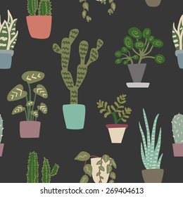Seamless pattern with houseplants in pots 1