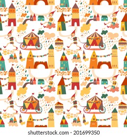 Seamless pattern with houses for childrens background. Vintage color. Seamless pattern can be used for wallpaper, pattern fills, web page background, surface textures