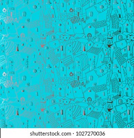Seamless pattern houses, doodle house vector background