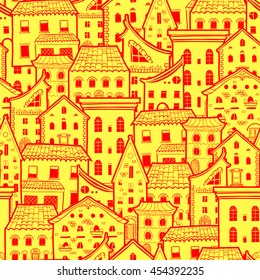 Seamless pattern with houses, doodle house vector background, good for design fabric, wrapping paper, postcards, EPS 8