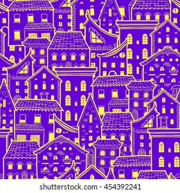 Seamless pattern with houses, doodle house vector background, good for design fabric and wrapping paper, EPS 8