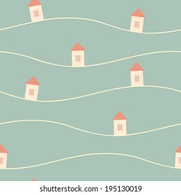 Seamless pattern with houses. EPS 10. No transparency. No gradients.