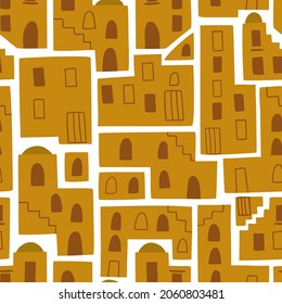 seamless pattern with houses, hand-drawn. houses with windows and doors. Flat design. Hand drawn trendy illustrations. colored vector illustration.