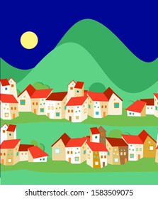 Seamless pattern with houses, mountain andalusian "Alpujarra" village