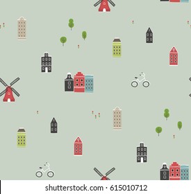 Seamless pattern with houses of Netherlands