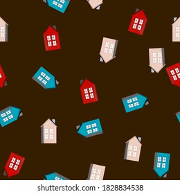
seamless pattern with houses on a dark background. print for design of fabrics and clothes for children.