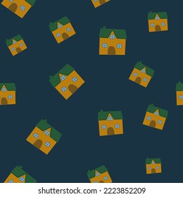 seamless pattern, houses on a dark background